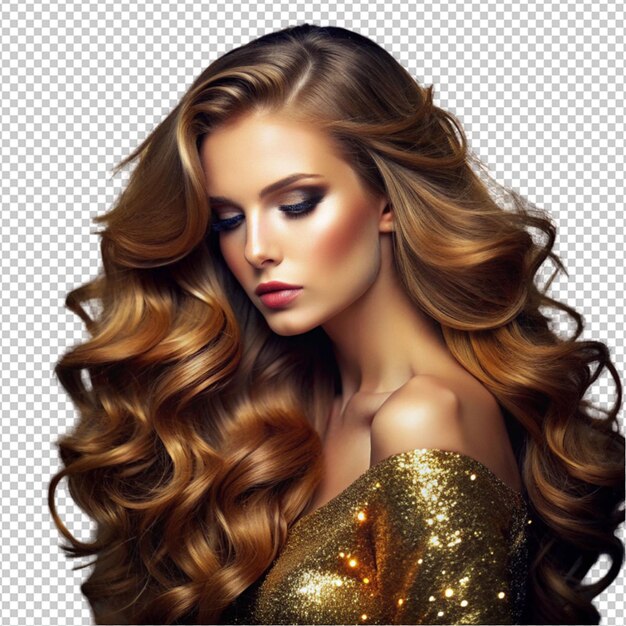 PSD beautiful shini glittering hair of lady isolated on transparent background