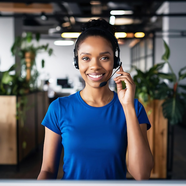 A beautiful smiling young customer service girl with a headset