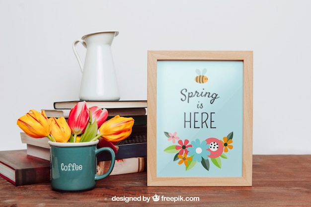 Beautiful spring mockup with frame