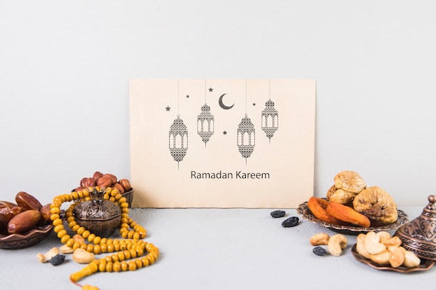 Beautiful still life with ramadán elements and card template