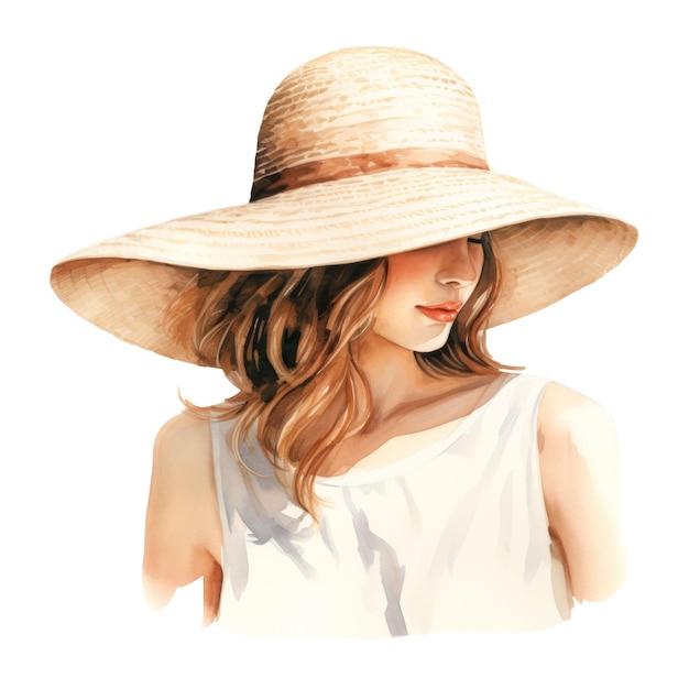 PSD beautiful summer lady isolated detailed watercolor hand drawn painting illustration