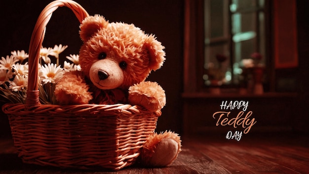 A beautiful Teddy Day with flowers and the typography of happy teddy day