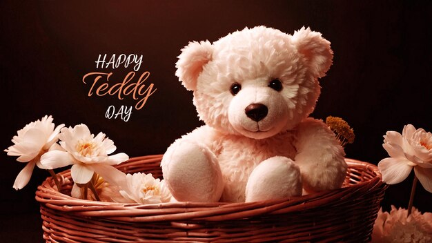 PSD a beautiful teddy day with flowers and the typography of happy teddy day