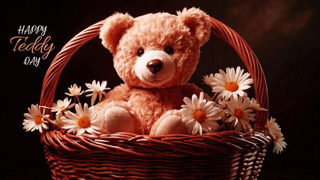 A beautiful Teddy Day with flowers and the typography of happy teddy day