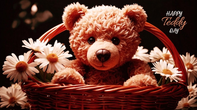 A beautiful Teddy Day with flowers and the typography of happy teddy day