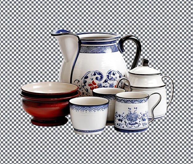 Beautiful Traditional Enamelware isolated on transparent background