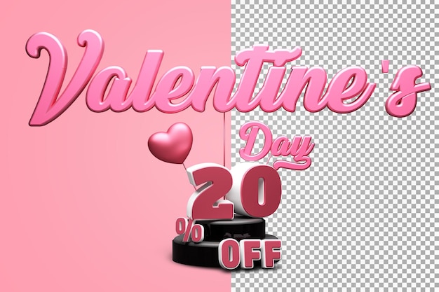 beautiful valentine day 20 percent off 3d render isolated