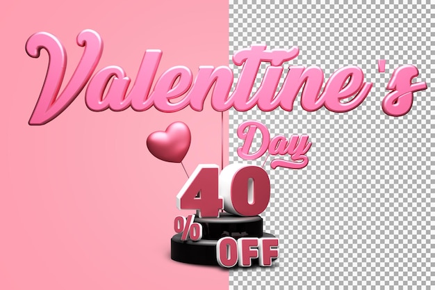 beautiful valentine day 40 percent off 3d render isolated