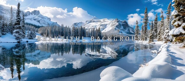 PSD beautiful view of emerald lake with snow covered