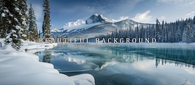 PSD beautiful view of emerald lake with snow covered