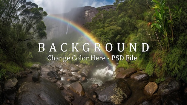 PSD beautiful view of rainbow in waterfalls