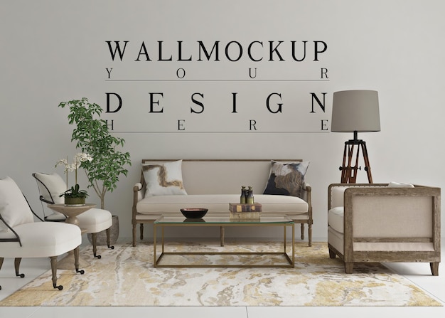 Beautiful wall mockup in classic living room