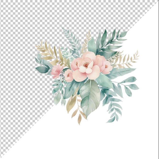 Beautiful Watercolor bouquet of flowers on transparent background