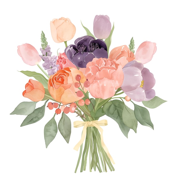 Beautiful Watercolor Floral Bouquet with Vibrant Spring Flowers