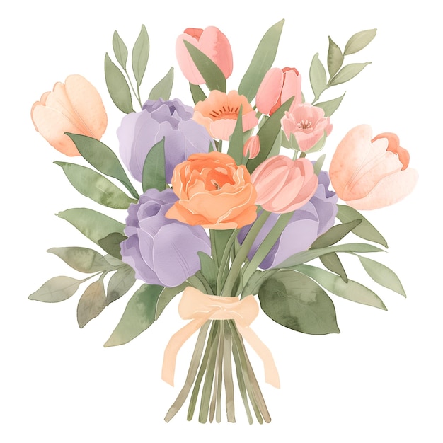 Beautiful Watercolor Floral Bouquet with Vibrant Spring Flowers