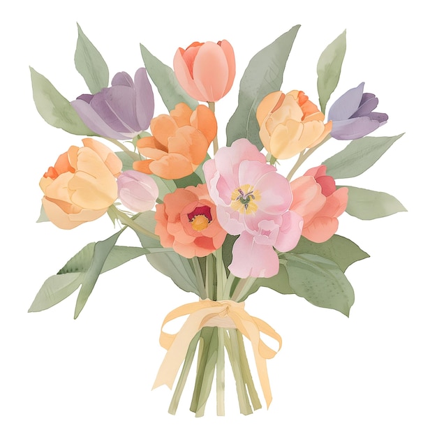 Beautiful Watercolor Floral Bouquet with Vibrant Spring Flowers