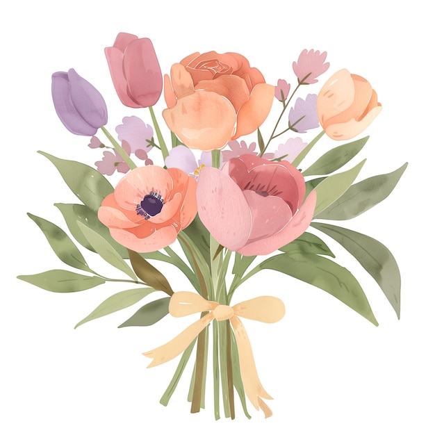 Beautiful Watercolor Floral Bouquet with Vibrant Spring Flowers