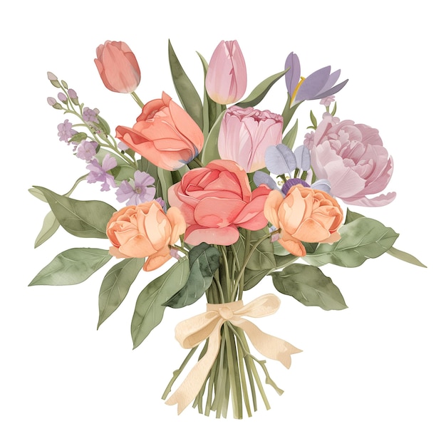 Beautiful Watercolor Floral Bouquet with Vibrant Spring Flowers