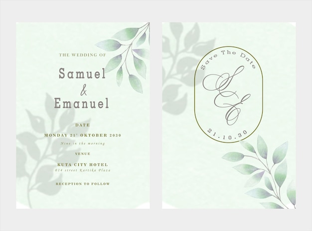 Beautiful watercolor floral invitation card set psd