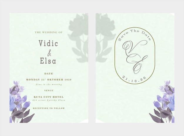 Beautiful watercolor floral invitation card set psd