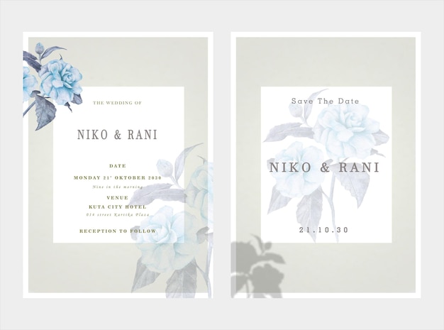 Beautiful watercolor floral invitation card set psd