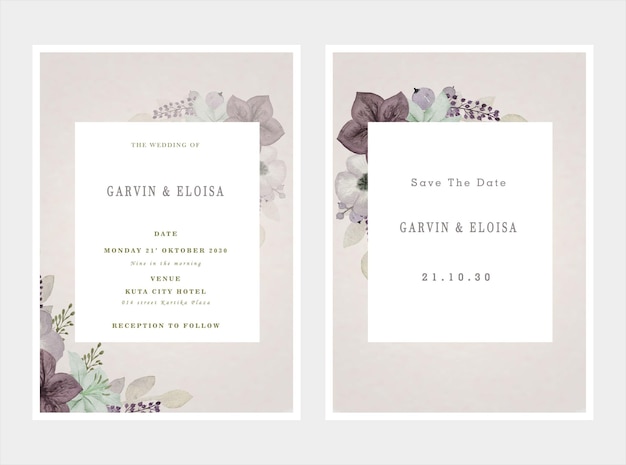 Beautiful watercolor floral invitation card set psd