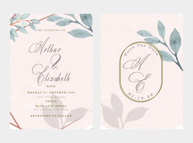 Beautiful watercolor floral invitation card set psd