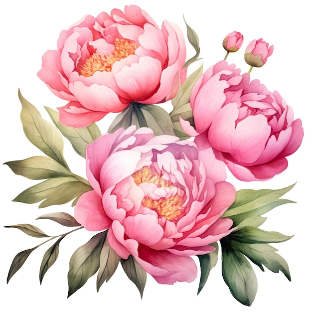 Beautiful watercolor peony flowers