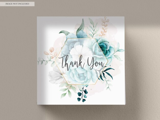 PSD beautiful watercolor tosca flower and leaves invitation card