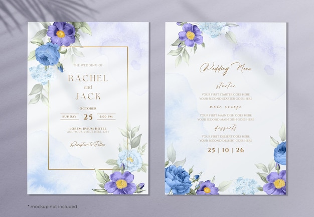 Beautiful watercolor wedding invitation with romantic floral and leaves decoration