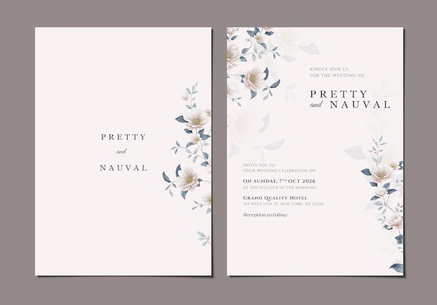 beautiful wedding invitation card template with flowers