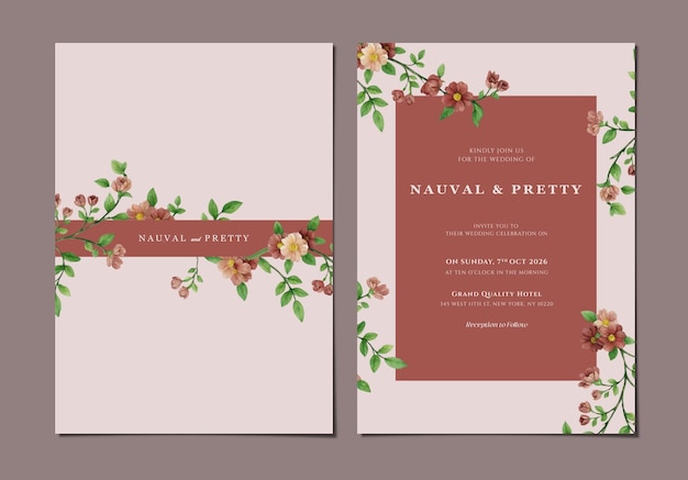 beautiful wedding invitation card template with flowers