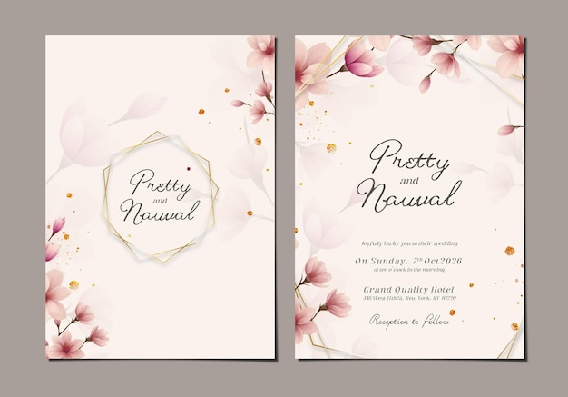 PSD beautiful wedding invitation cards template with flowers