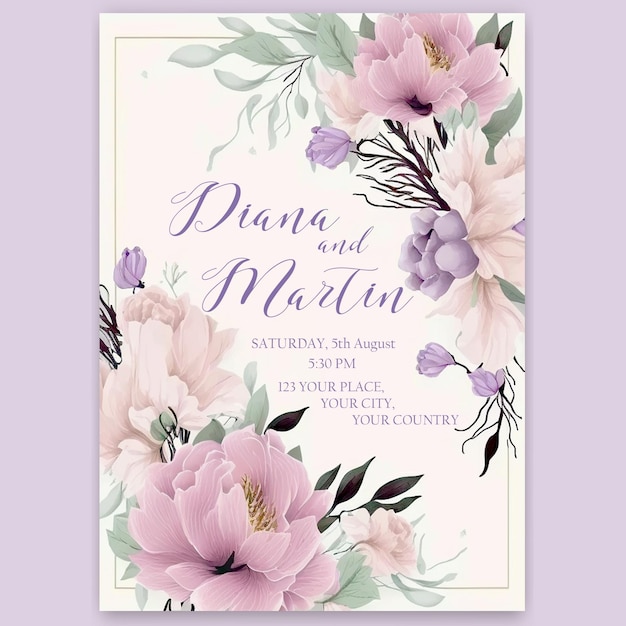 Beautiful wedding invitation for a wedding with watercolor flowers royal themed wedding invitation