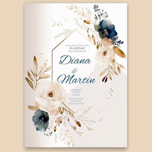 Beautiful wedding invitation for a wedding with watercolor flowers