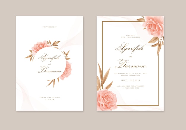 Beautiful wedding invitations set with watercolor roses