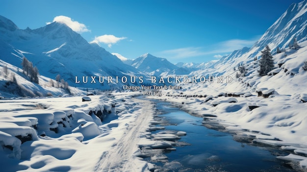 PSD beautiful winter landscape with snowcapped mountains and road