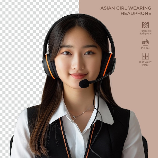 Beautiful Woman in Customer Care Service with headset isolated on transparent background