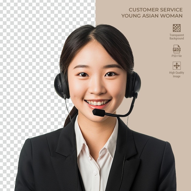 Beautiful Woman in Customer Care Service with headset isolated on transparent background