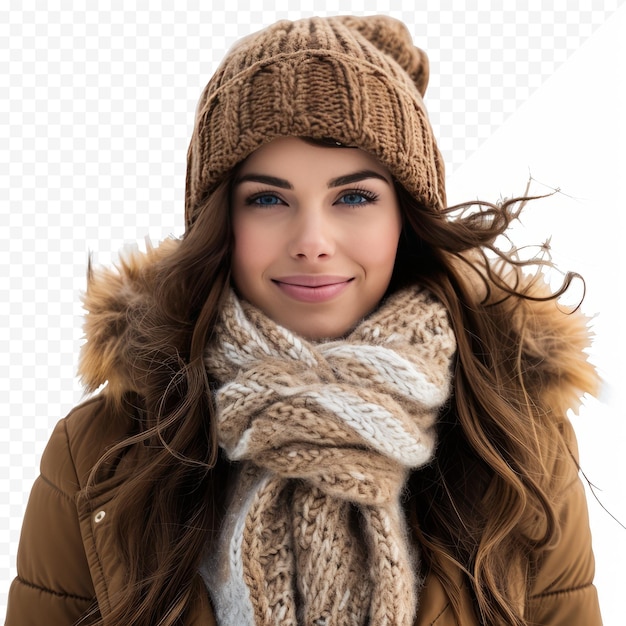 PSD beautiful woman dressed for winter isolated