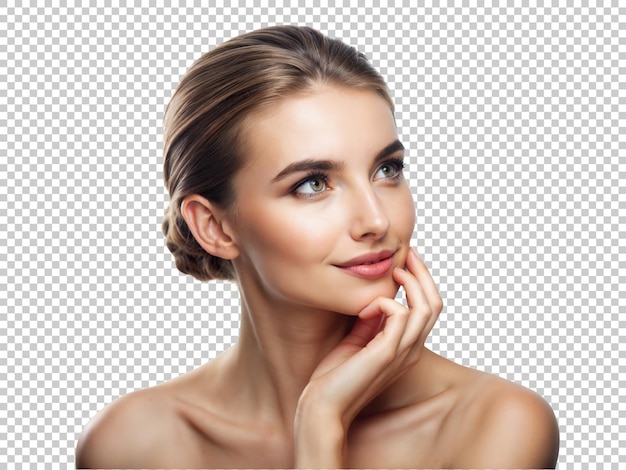 PSD beautiful woman model with clean fresh skin isolated on transparent background