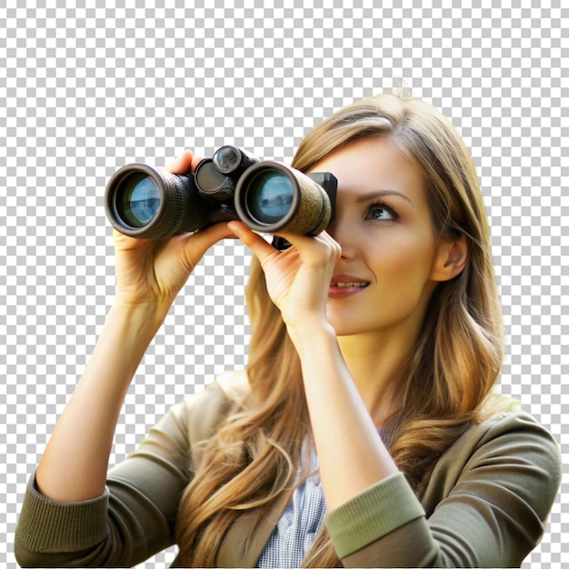 PSD beautiful woman with binoculars