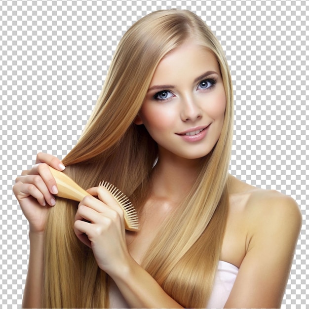 beautiful woman with brush combing hair beauty