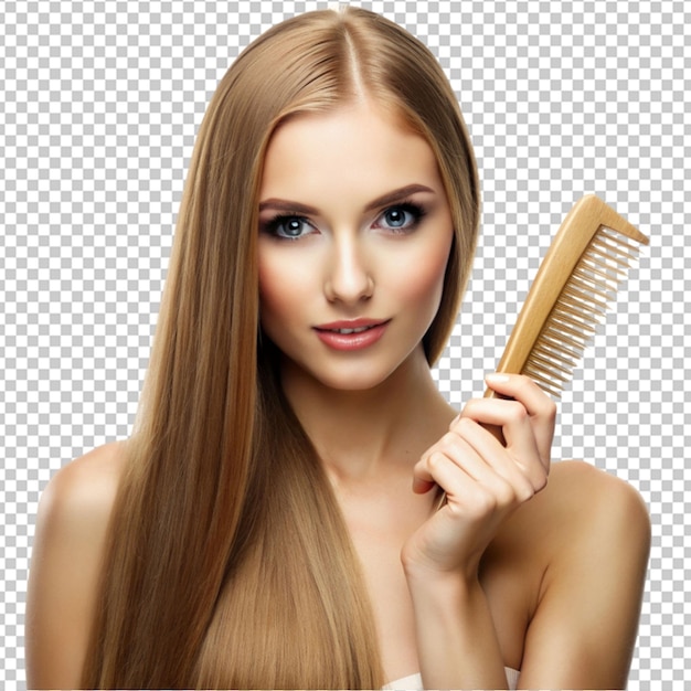 beautiful woman with brush combing hair beauty