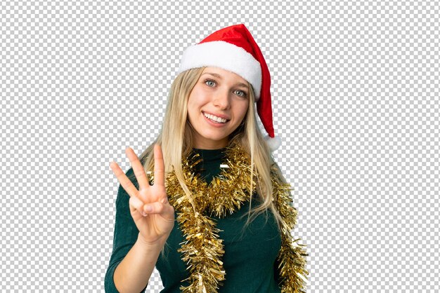 Beautiful woman with Christmas hat isolated