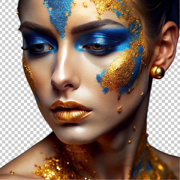 PSD a beautiful woman with creative makeup and golden paint