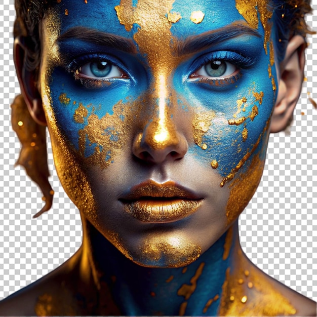 PSD a beautiful woman with creative makeup and golden paint