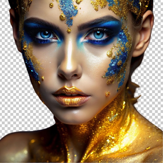 PSD a beautiful woman with creative makeup and golden paint