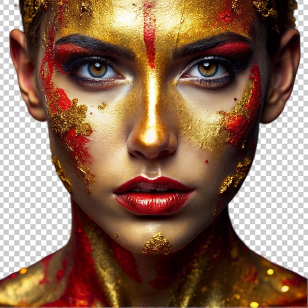 PSD a beautiful woman with creative makeup and golden paint