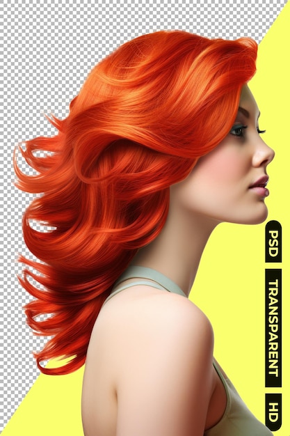 PSD beautiful woman with red hairs salon advertisement isolated on transparent background